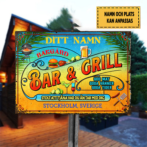 Bar & Grill God Mat Goda Vanner Goda Tider Klassisk metallskylt