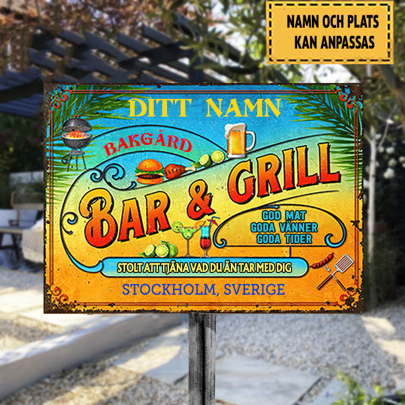 Bar & Grill God Mat Goda Vanner Goda Tider Klassisk metallskylt
