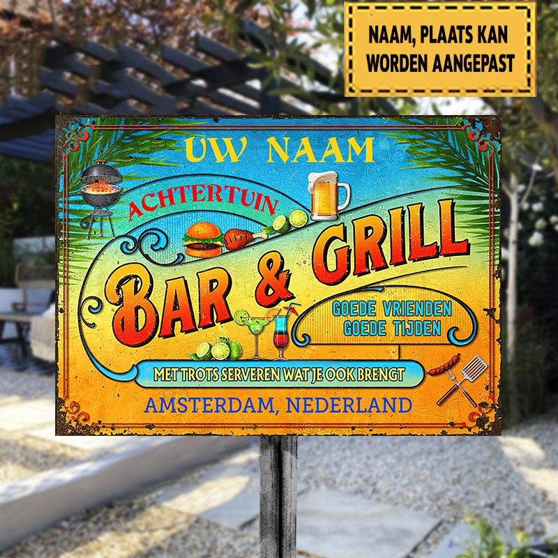 Bar &amp; Grill Gute Freunde Gute Zeiten Sommer - klassische Metalltafel