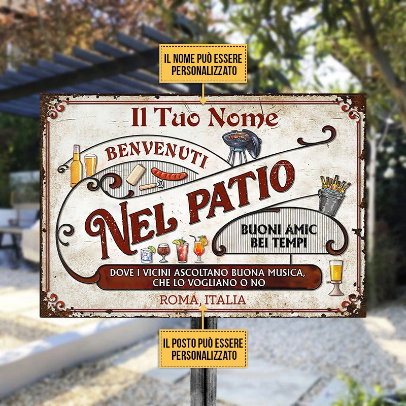 Bienvenue sur le Patio - Panneau métallique classique