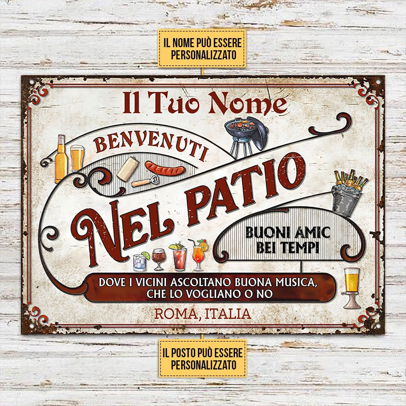 Bienvenue sur le Patio - Panneau métallique classique