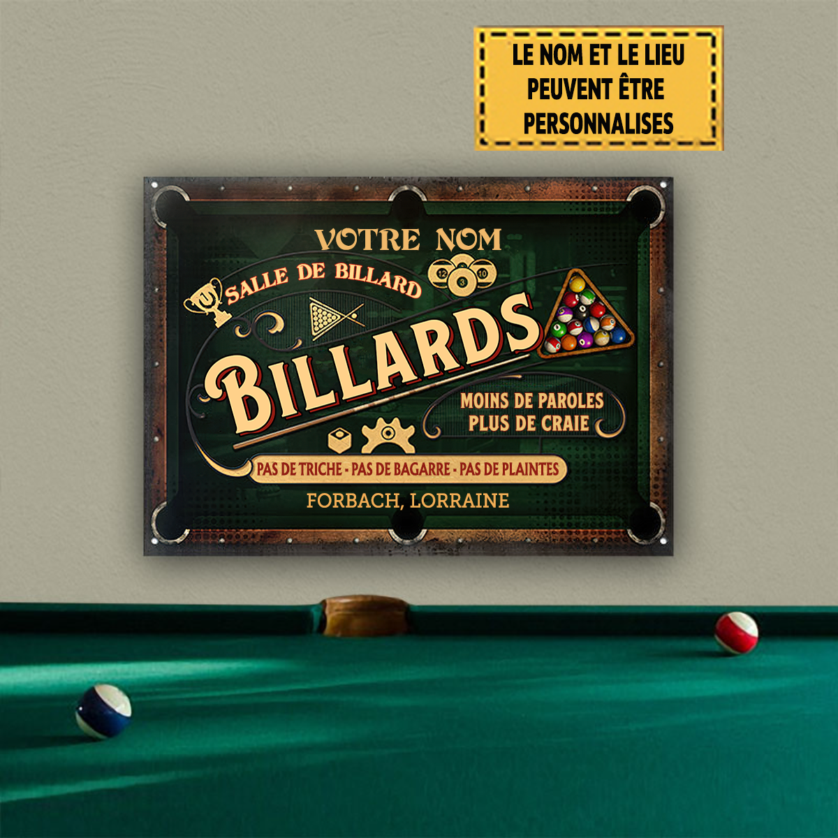 Billards Moins De Paroles Plus De Craie Enseigne Métallique Classique