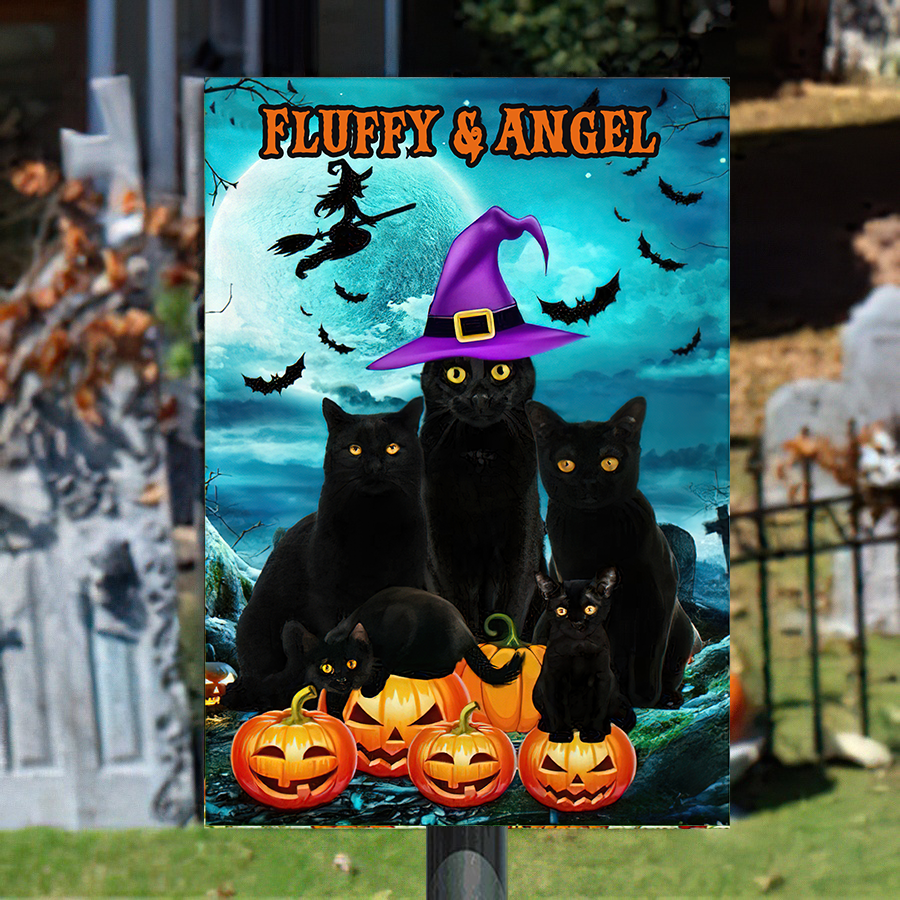 Personalisiertes Schwarzes Katzen Halloween Klassisches Metallschild