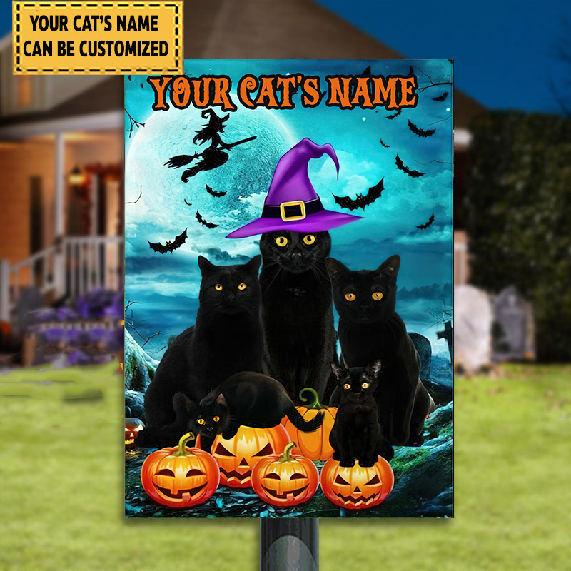 Personalisiertes Schwarzes Katzen Halloween Klassisches Metallschild