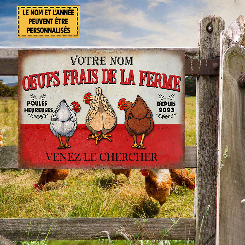 Oeufs Frais De La Ferme Venez Le Chercher Enseigne Métallique Classique