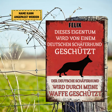 Panneau métallique classique "Cette propriété est protégée par un berger allemand"