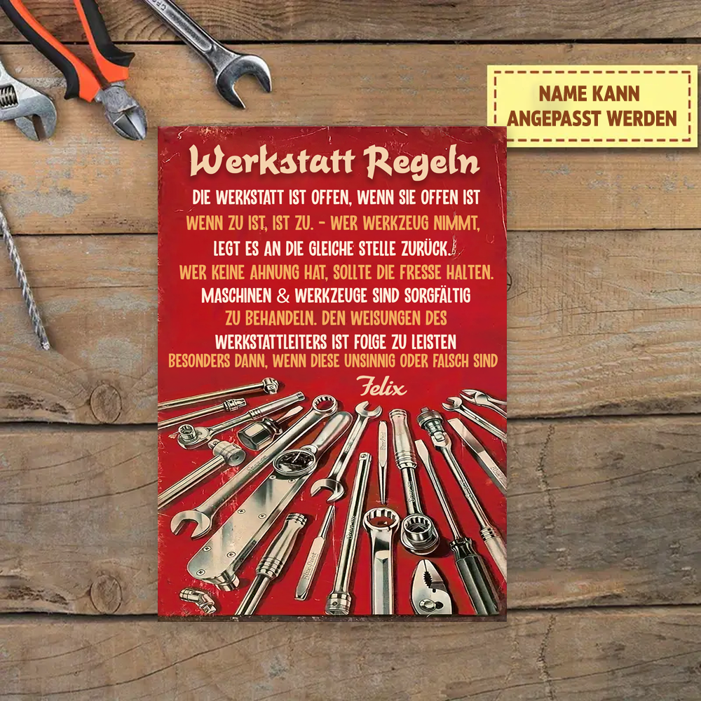 Plaque Métallique Classique Règles d'Atelier