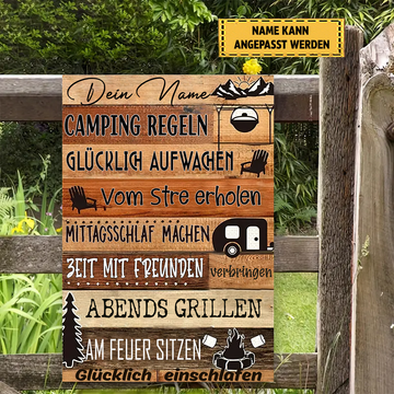 Règles du camping "Réveil heureux 2" Panneau métallique classique