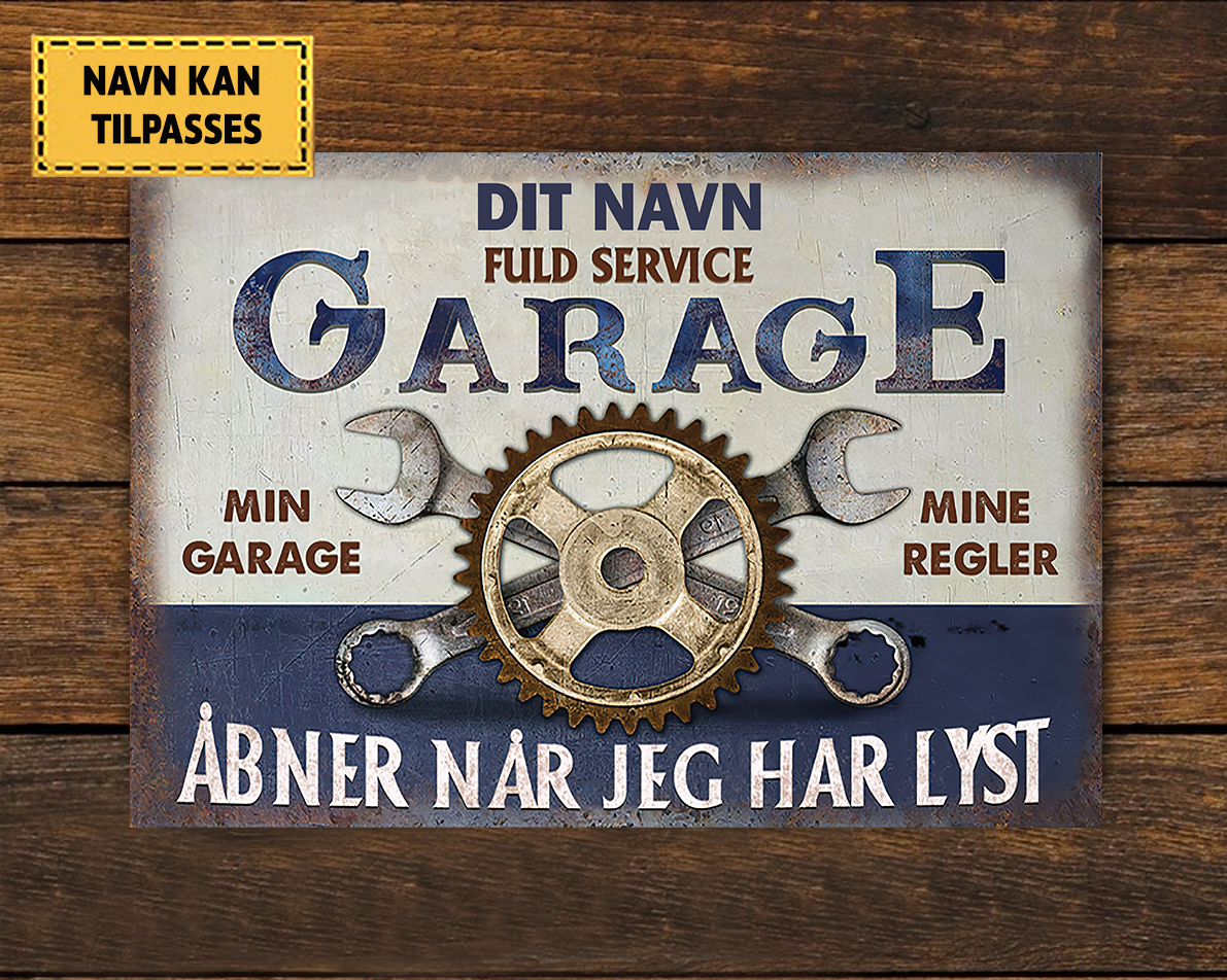 Min Garage mine regler Automobilmekaniker - Klassisk metalskilt