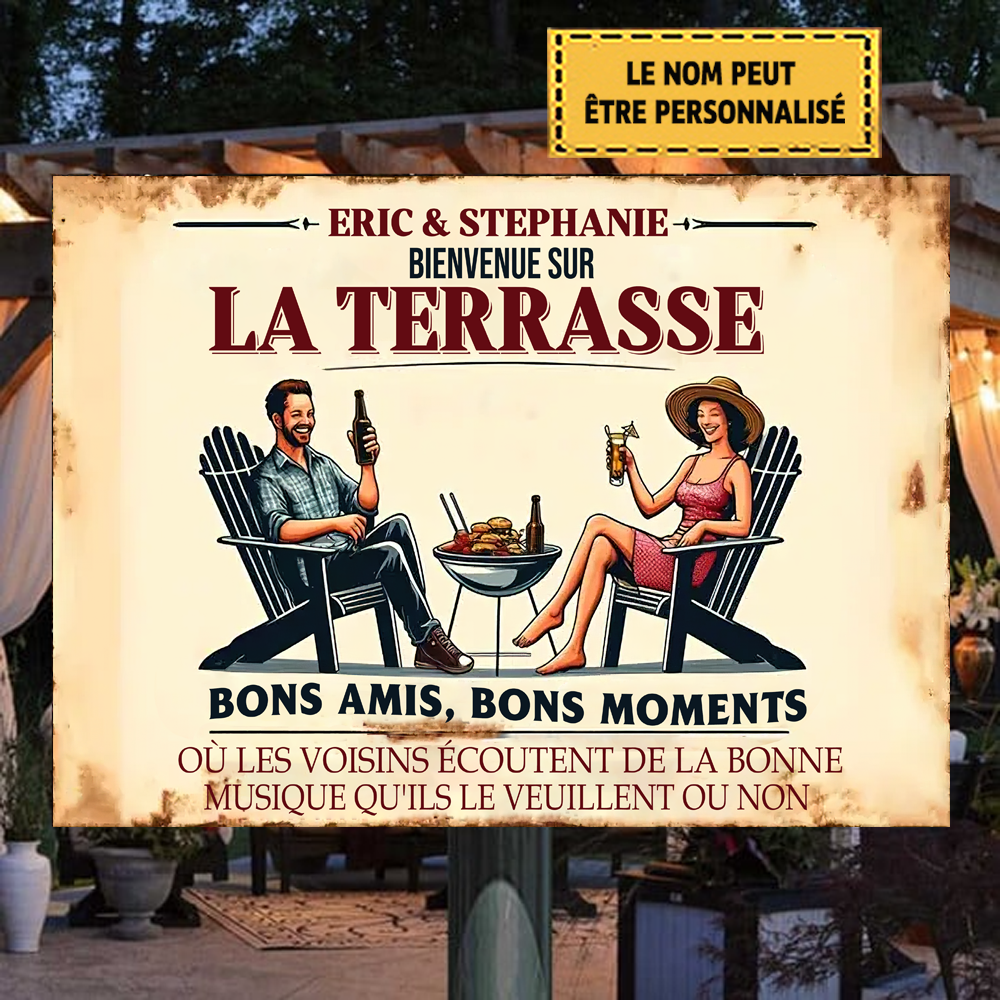 Bienvenue Sur La Terrasse Enseigne En Métal