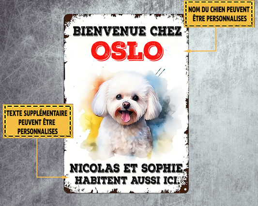 Bienvenue Chez Bichon Frisé Enseigne En Métal