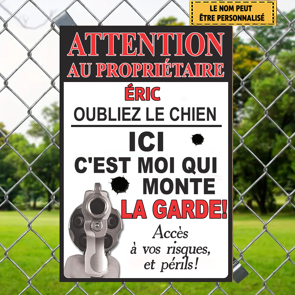 Attention au propriétaire, oubliez le chien, 3 enseignes en métal