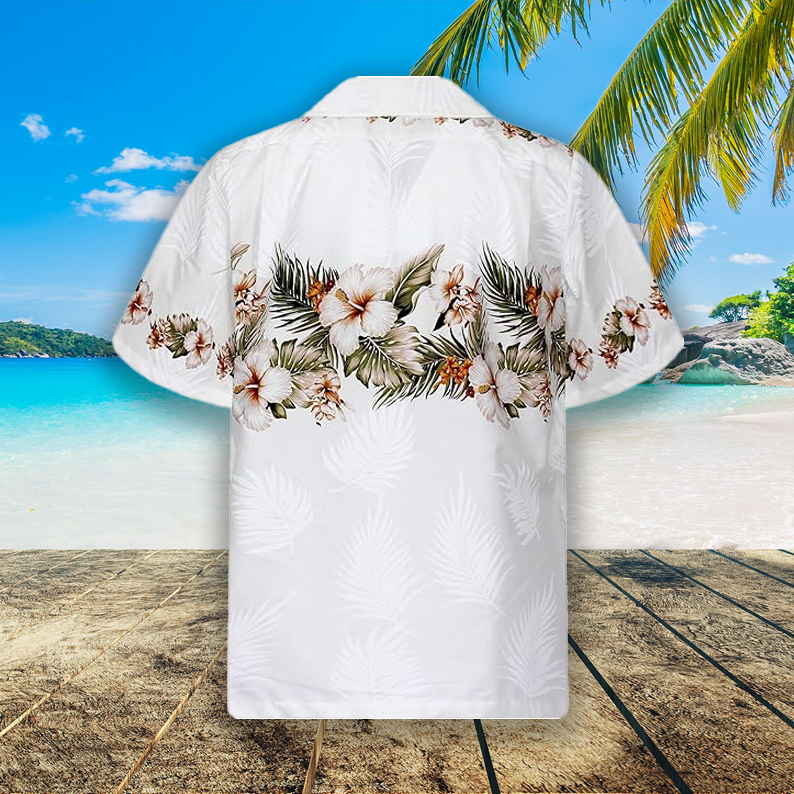 Men's Big Hibiscus Palm White Shirt