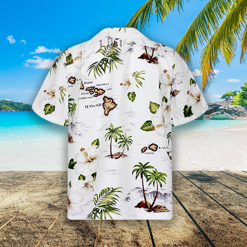 Hawaii-Hemd für Männer mit Inselarchipel-Motiv in Weißfarbe