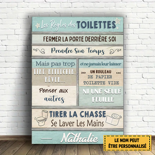 Les Régles Des Toilettes Enseigne En Métal