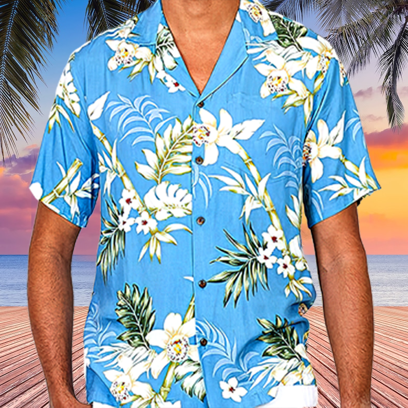 Hawaiian Aloha Shirts for Men, Super Soft Bamboo and Orchid Aloha Shirt