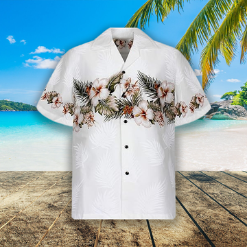 Men's Big Hibiscus Palm White Shirt