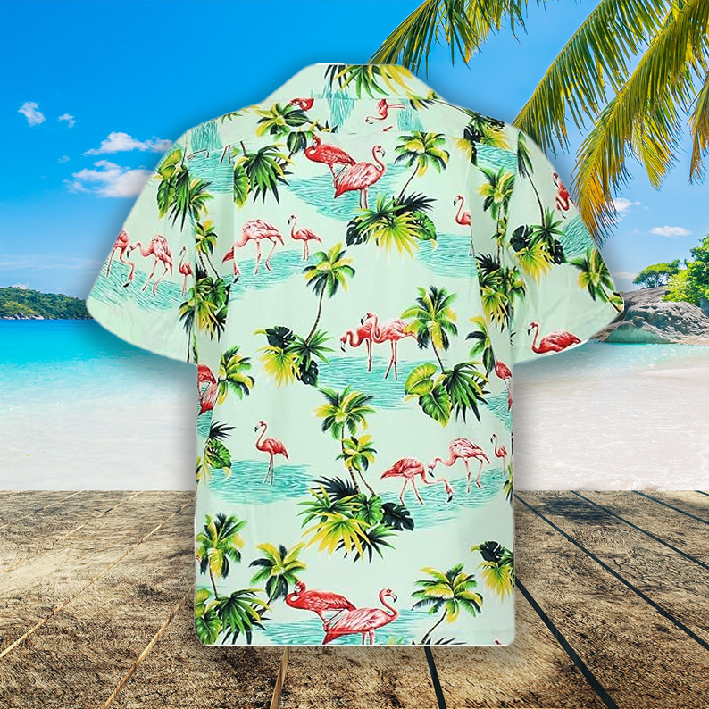 Chemise Homme Turquoise à Motif Flamant Rose Hawaïen