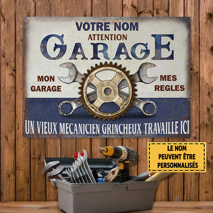 Garage Un Vieux Mécanicien Grincheux Travaille Ici 2 Enseigne Métallique Classique