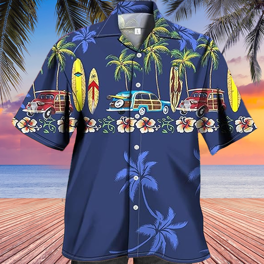 Chemise Hawaïenne Aloha Vintage En Coton Pour Station Balnéaire Avec Motif De Palmier Floral, Couleur Bleue