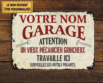 Un Vieux Mécanicien Grincheux Travaille Ici 4 Enseigne Métallique Classique