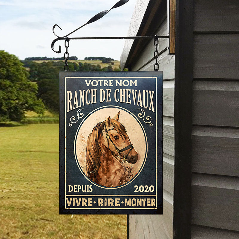 Ranch De Chevaux. Vivre - Rire - Monter - Enseigne classique en métal