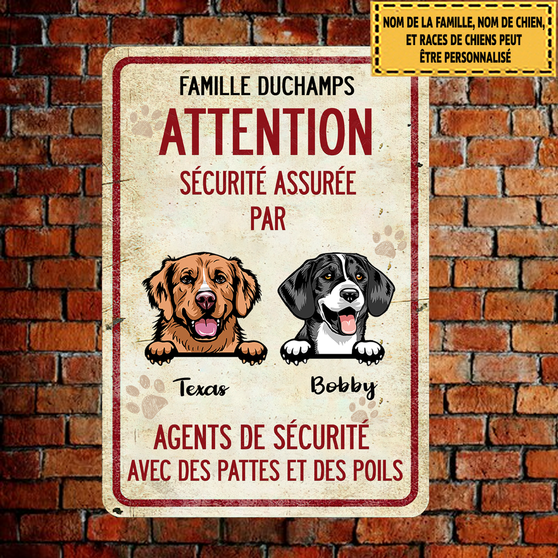 Sécurité assurée par enseigne métallique classique