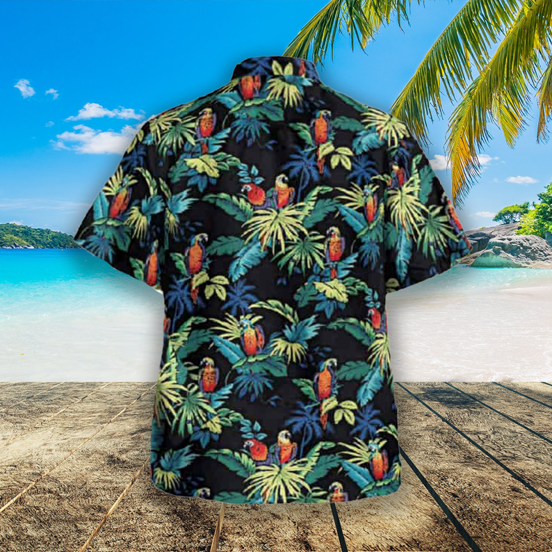 Men's Hawaiian Shirt With Parrot And Palm Tree Pattern