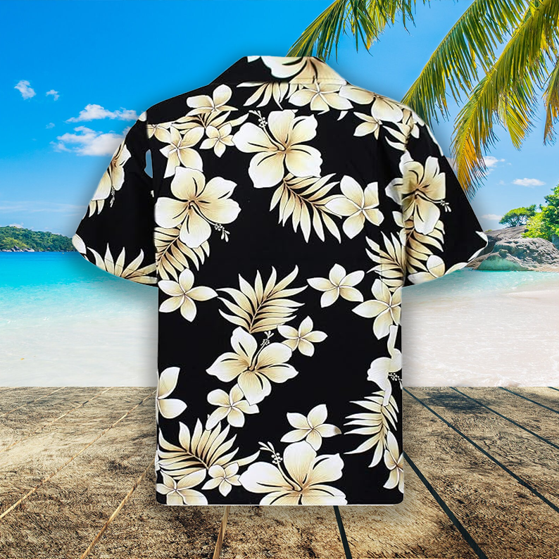 Aloha Hawaii-Hemd für Männer mit Hibiskus und Monstera-Blatt