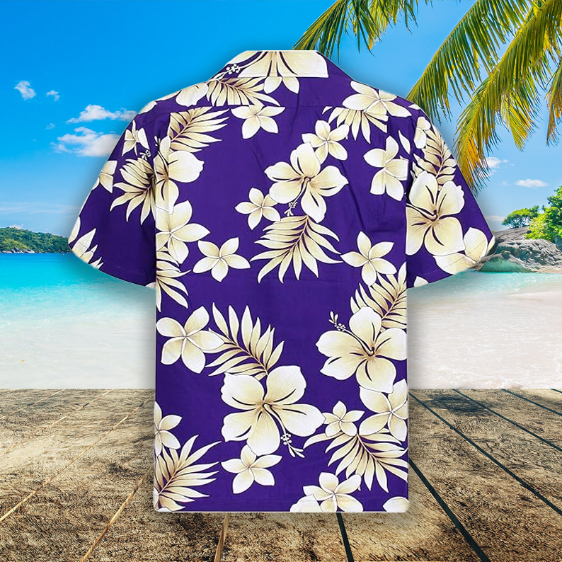 Hawaiihemd für Männer aus violetter Baumwolle mit Tropenblumen