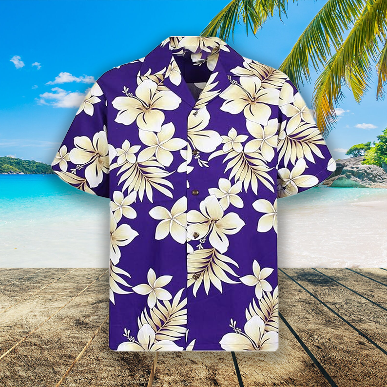 Chemise Hawaïenne Pour Hommes En Coton Violet À Fleurs Tropicales