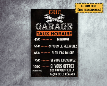 Garage Hourly Rate 2 Metal Sign