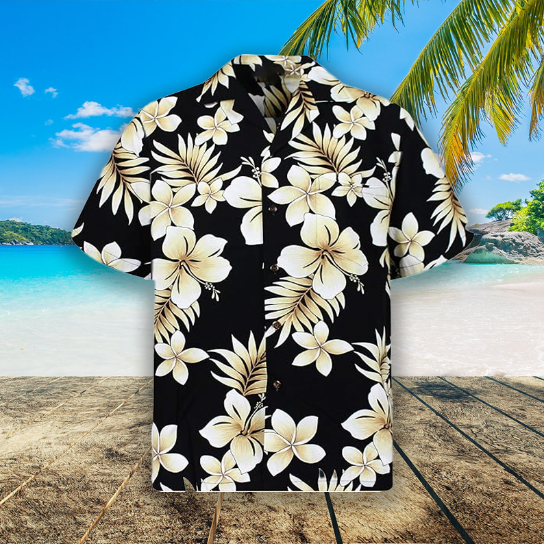Men's Hawaiian Aloha Shirt with Hibiscus and Monstera Leaf
