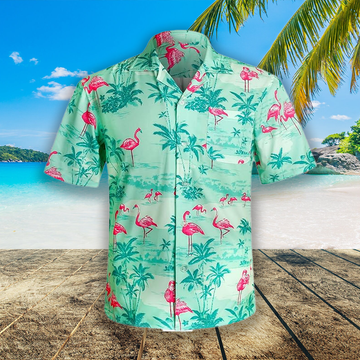 Men's Hawaiian Beach Holiday Shirts with Flamingo Pattern