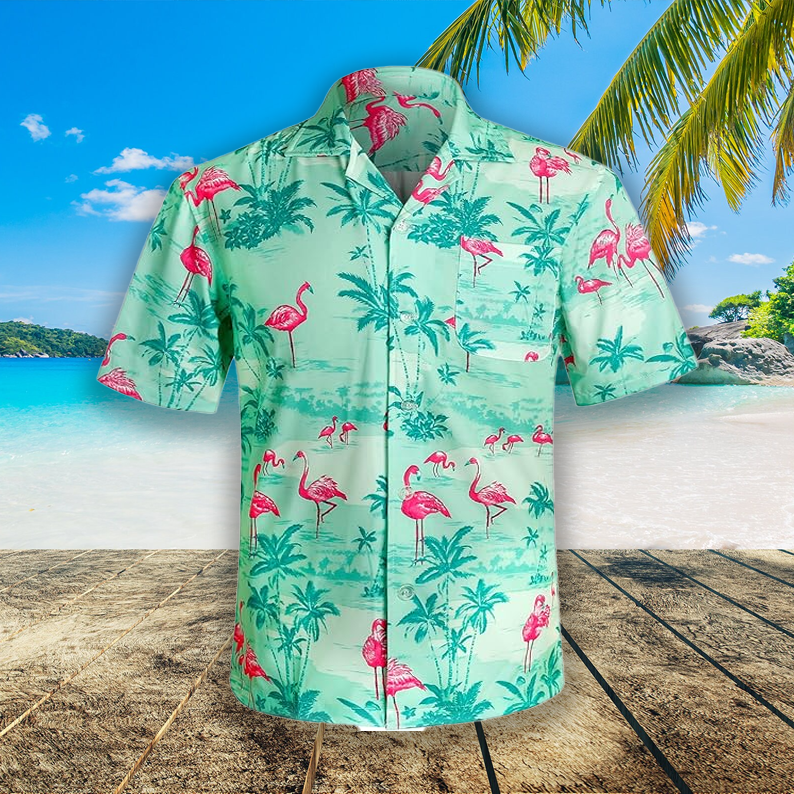 Men's Hawaiian Beach Holiday Shirts with Flamingo Pattern