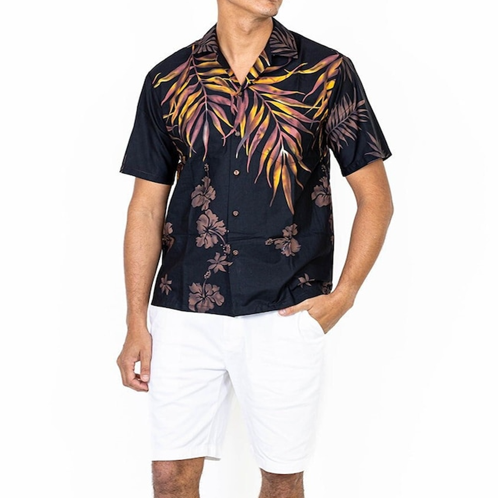 Black Natural Shoulder Fern Aloha Shirt