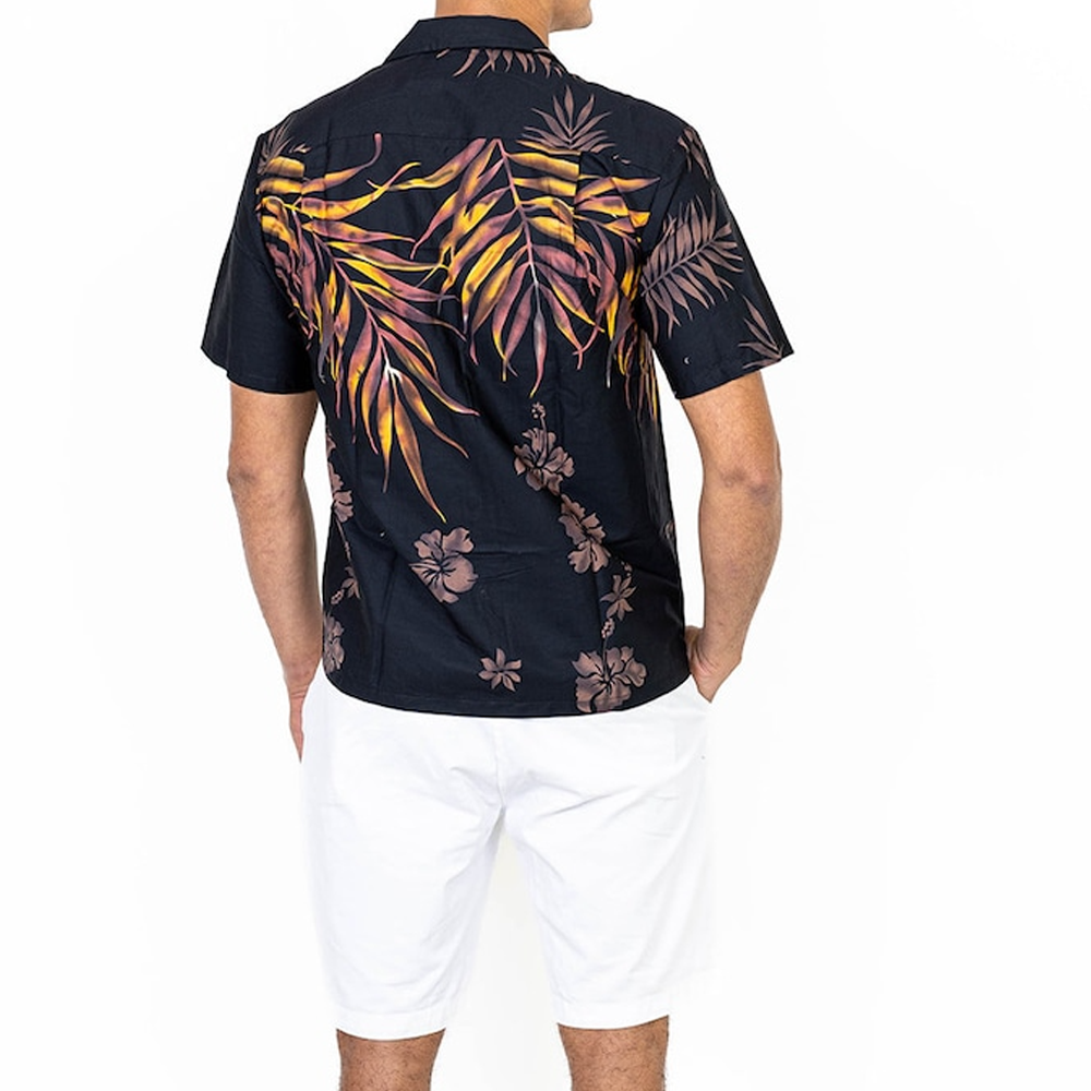 Black Natural Shoulder Fern Aloha Shirt