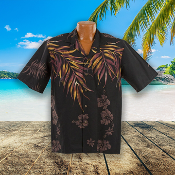 Black Natural Shoulder Fern Aloha Shirt
