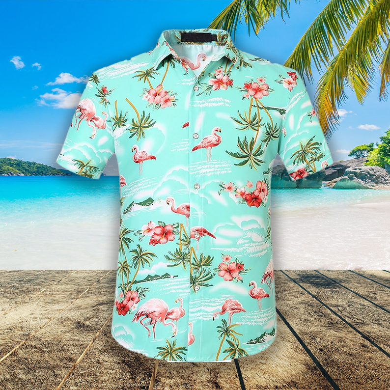 Hawaiian Aloha Shirt for Men with Flamingos