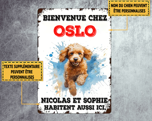 Bienvenue Chez Caniche Enseigne En Métal