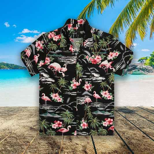 Chemise De Camp Hawaïenne Pour Hommes Paradis Des Flamants Roses