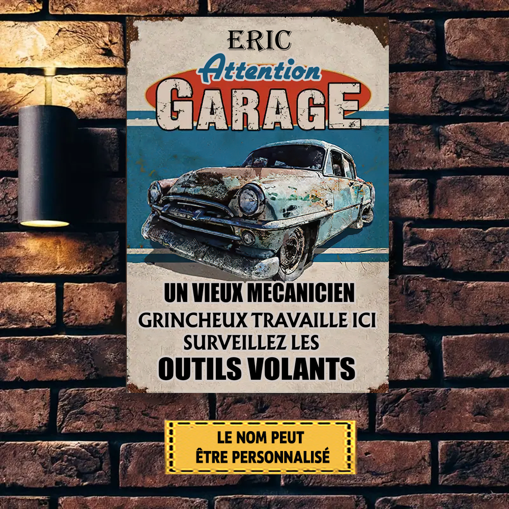 Garage Un Vieux Mécanicien Grincheux Travaille Ici 8" Enseigne En Métal