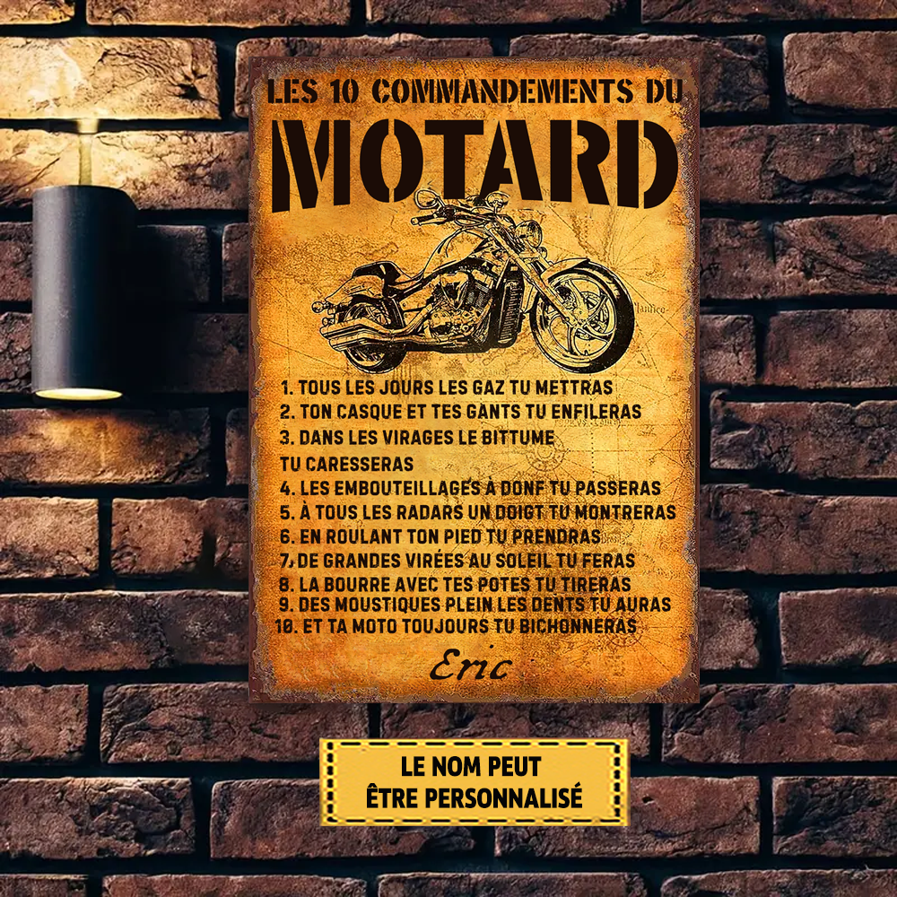 Les 10 Commandements Du Motard Enseigne En Métal