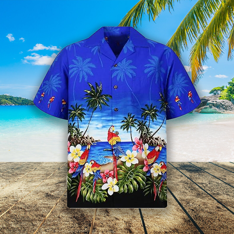 Chemise Hawaiienne à Motif Floral avec Perroquet de Pacific Legend