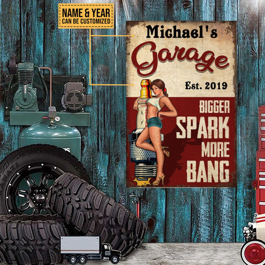 Personalized Garage Bigger Spark More Bang Customized Classic Metal Signs