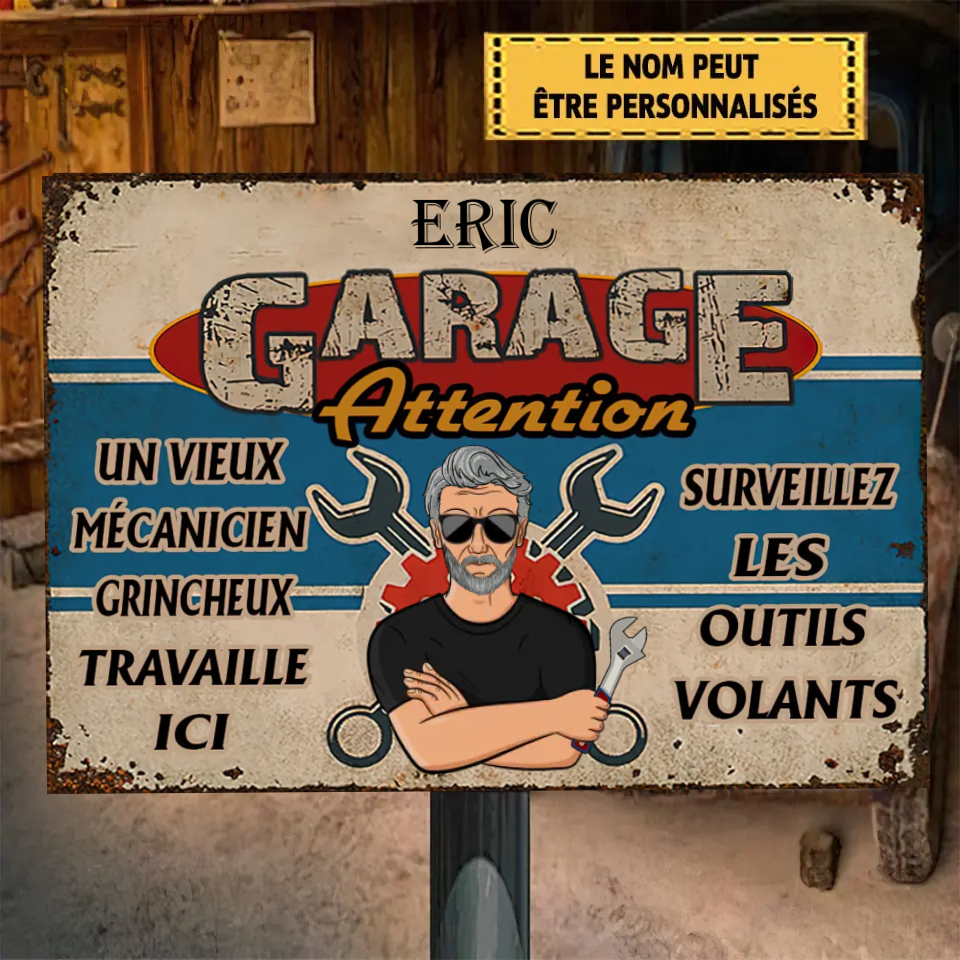 Garage Un Vieux Mécanicien Grincheux Travaille Ici Enseigne En Métal Personnalisée