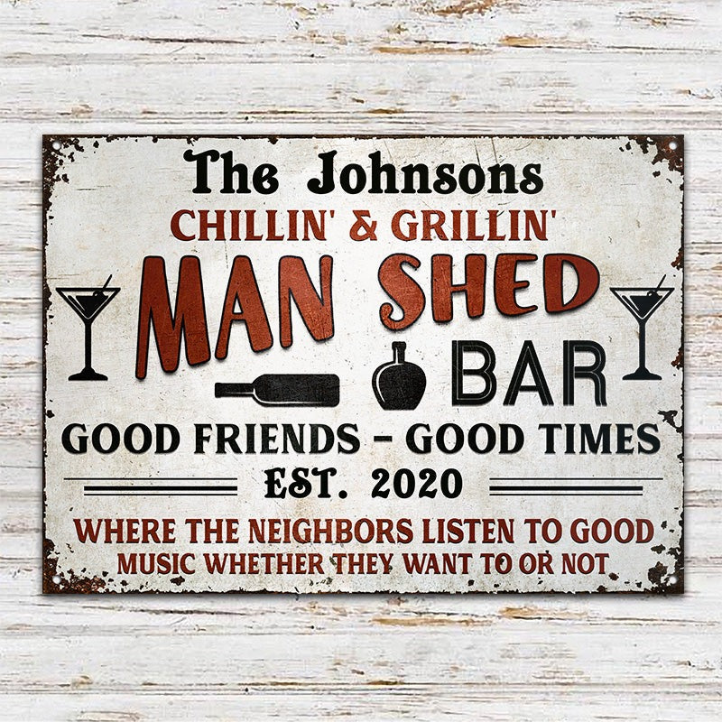 Grilling Man Shed Backyard - Personalized Custom Classic Metal Signs