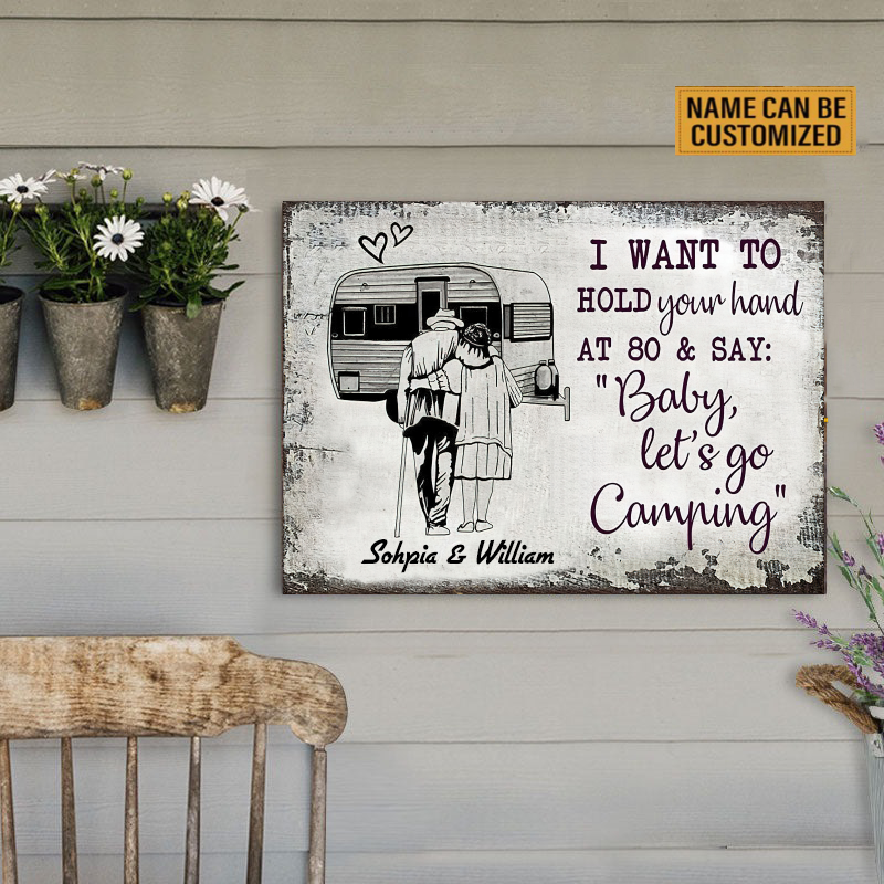 Personalized I Want To Hold Your Hand And Let's Go Camping Classic Metal Signs