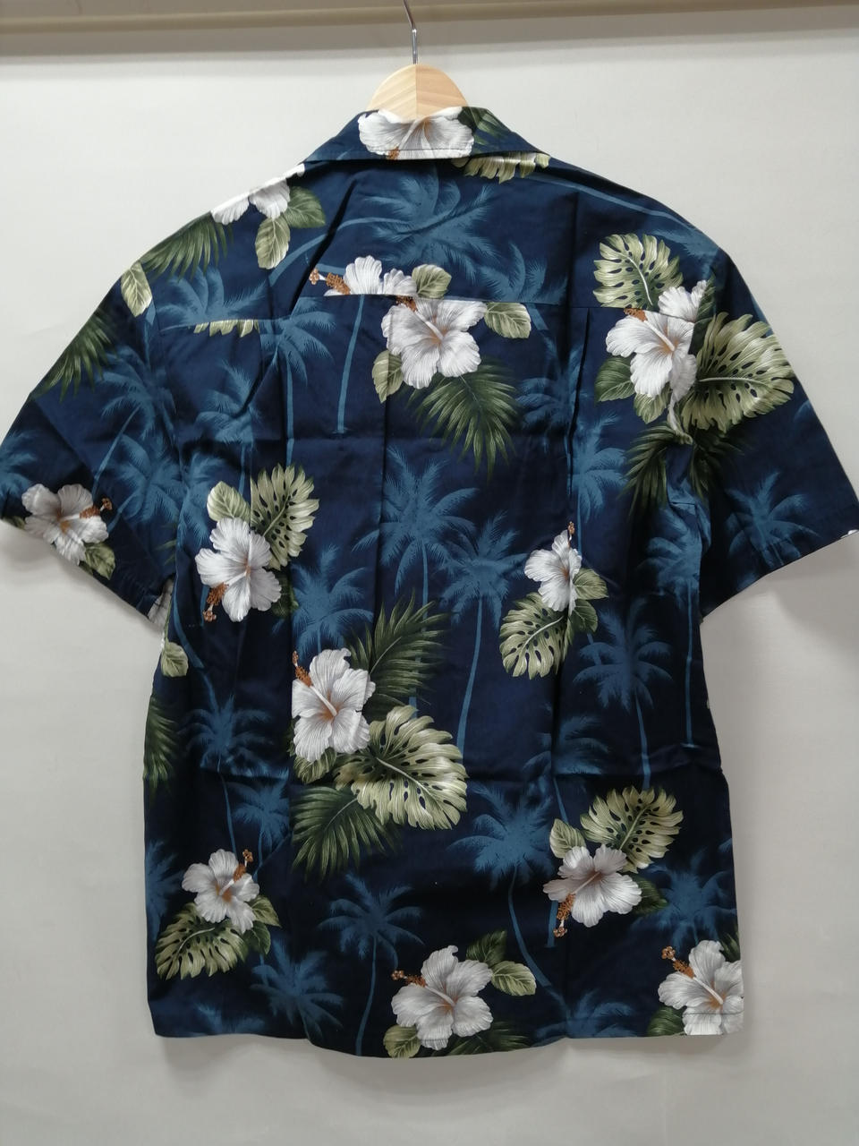 Hawaiian Shirt with White Hibiscus and Tropical Palm Trees
