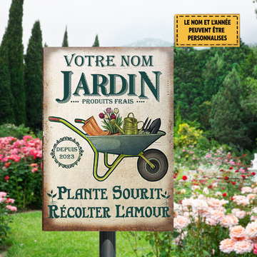 Plaque métallique classique : "Plante l'amour, récolte des sourires"
